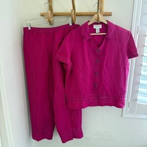 Chadwick's vintage hot purple pink linen blend pants and shirt set Size 16